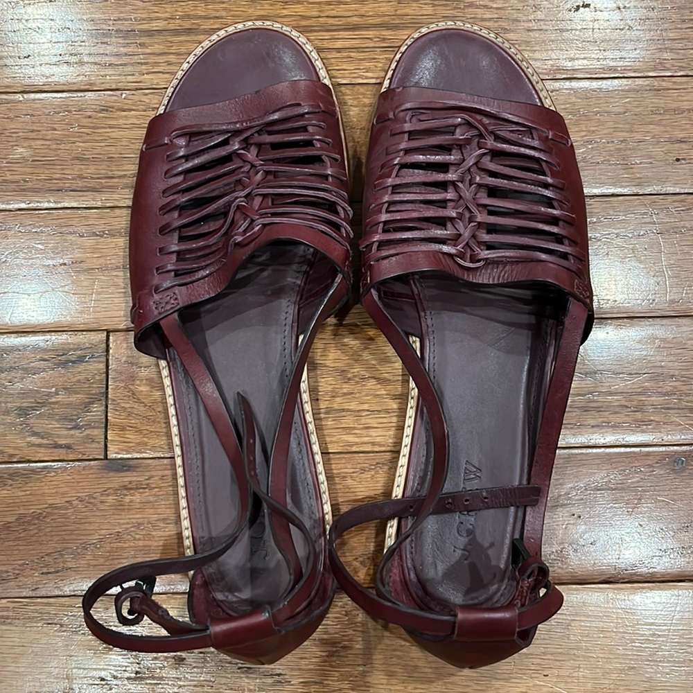 J Crew strappy leather sandals, dark redish brown/maroon. Size 9.5.